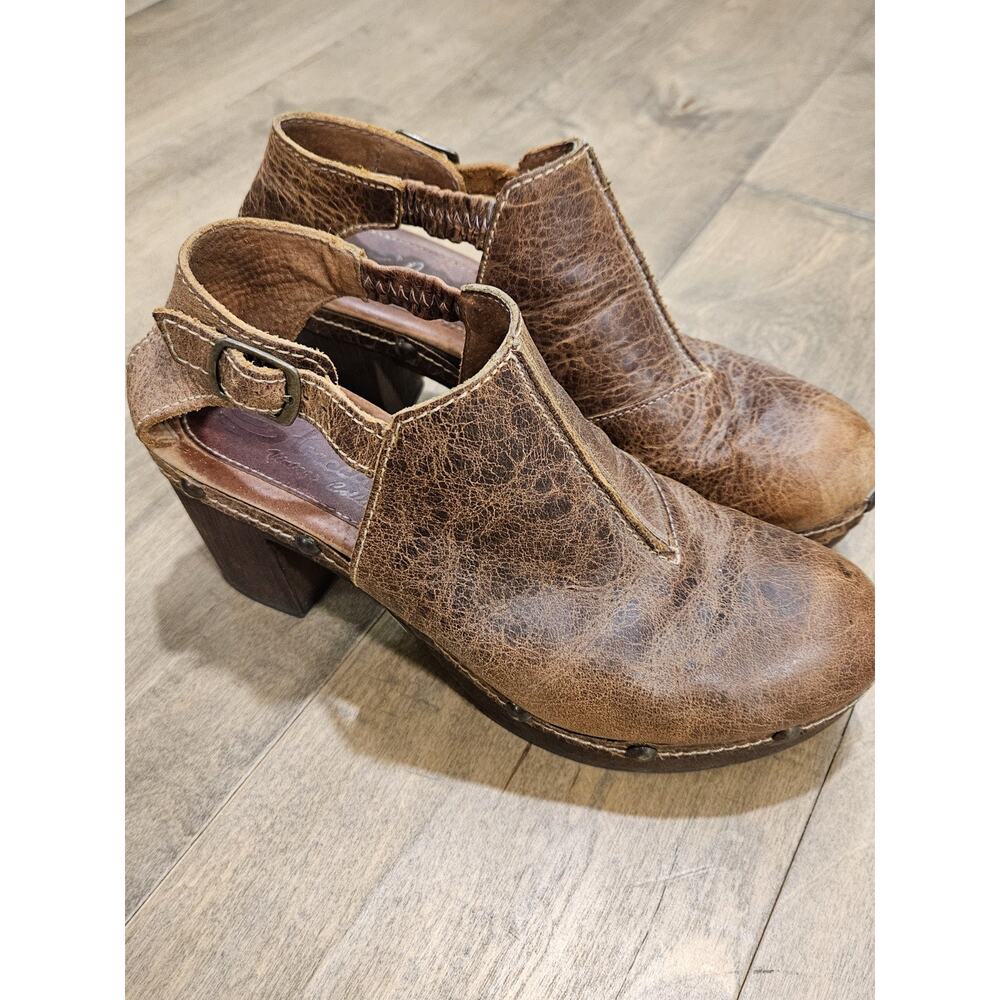 Sbicca Closed Toe Clog sz 41 Brown Leather Wood Studded Y2K Heel Platform
